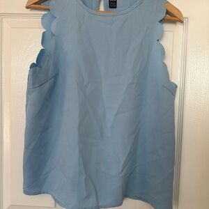 SHEIN Sky Blue Scalloped Sleeveless Blouse
